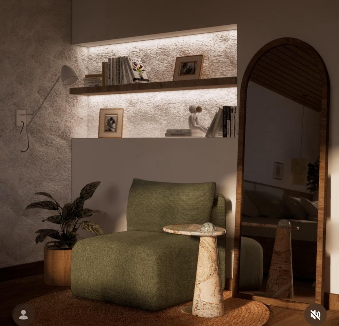 Sala de estar em reboco baiano — a textura muda com a luz ao longo do dia.