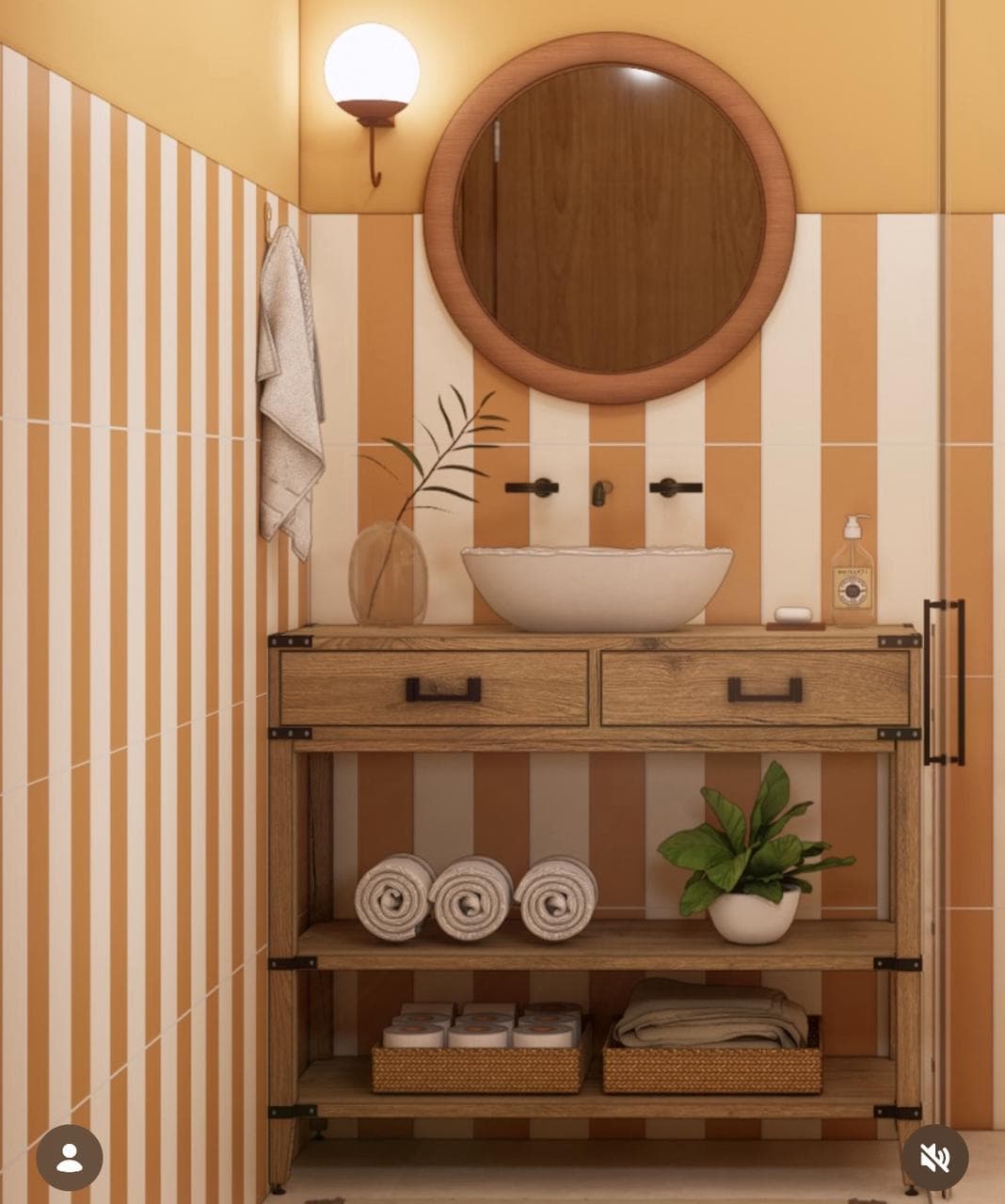 Lavabo com bancada de pedra bruta.